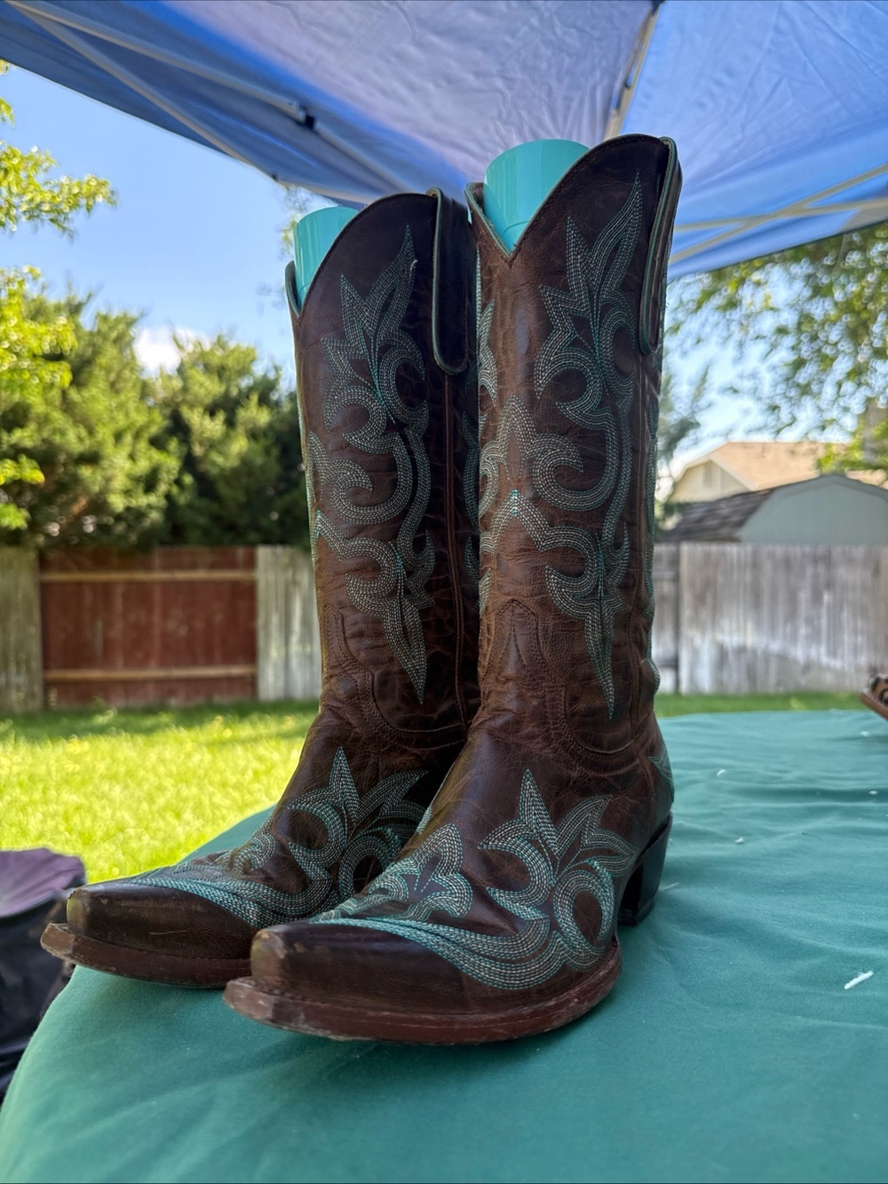 Old Gringo Brown Leather Boots with Turquoise Embroidery